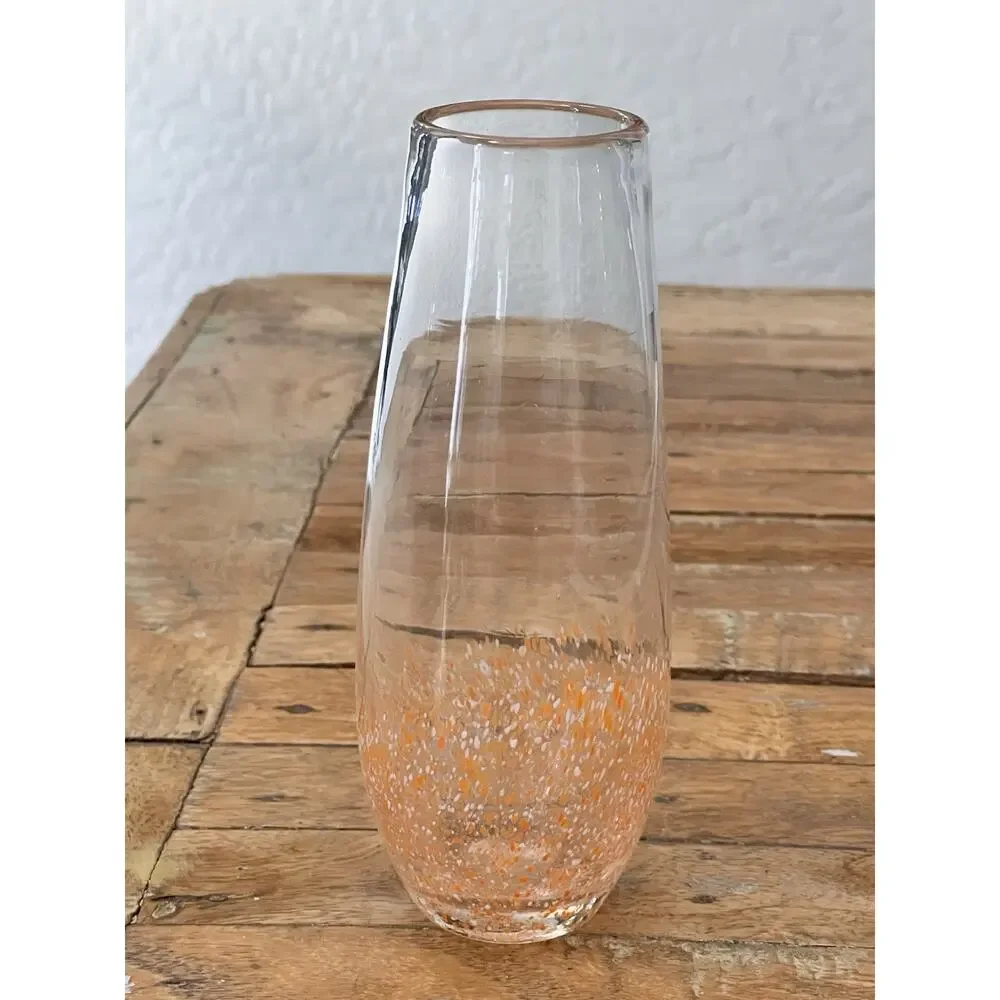 Art Glass Hydroponic Vase Clear Orange & White Speckled Gradient
